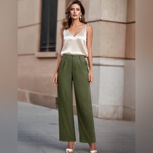 Olive Green Wide-Leg Women's Trousers